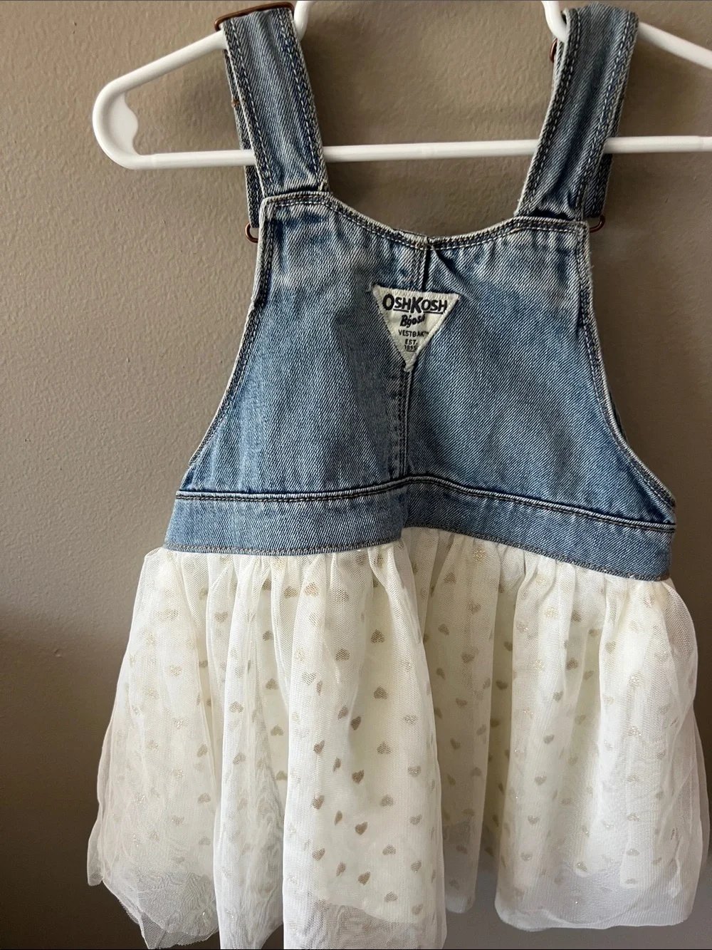 OshKosh B'gosh Blue Denim & Ivory Tulle Overall Dress
